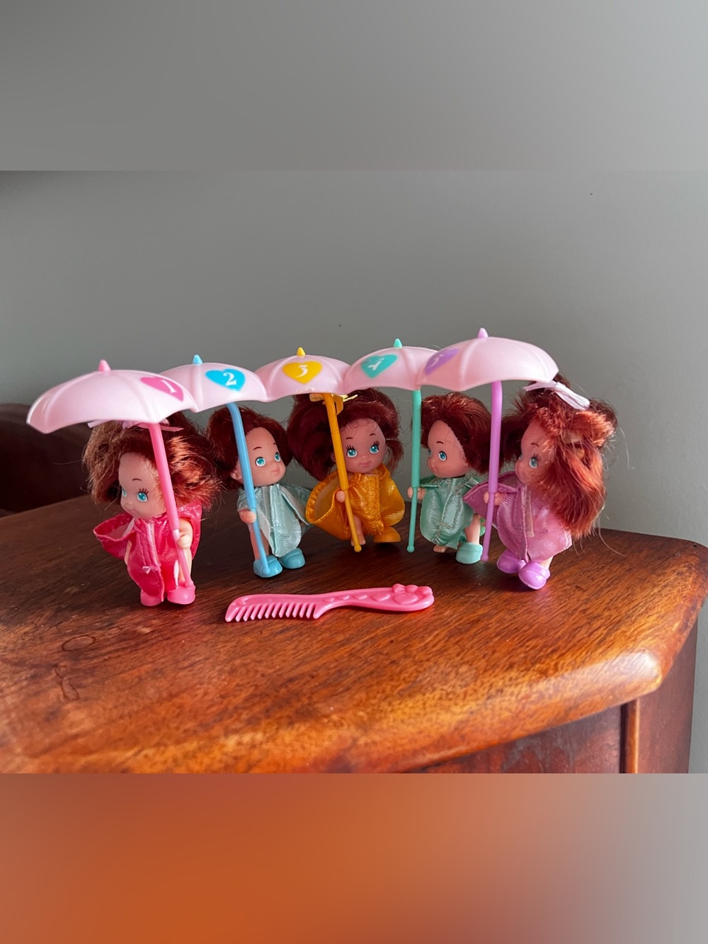 Vintage 1980s rainy day Tyco Quints Baby Dolls w/ Accessories